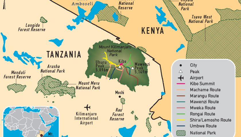 Яка найвища гора Африки: цікаві факти про Кіліманджаро - Photo: https://www.climbing-kilimanjaro.com/mount-kilimanjaro-map/
